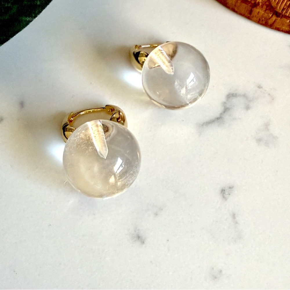 2/$30šµ Crystal Ball Clear Stone Earrings Gold Huggie Hoop Bohemian Jewelry NEW - Picture 9 of 11